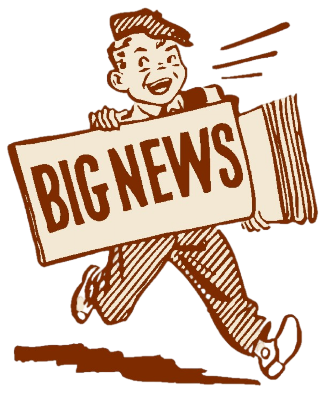 Picture of newsboy holding a Big News sign. 